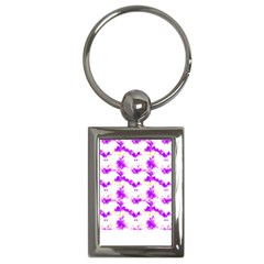 Bats Pattern T- Shirt White Bats And Bows Pink Yellow T- Shirt Key Chain (rectangle) by EnriqueJohnson