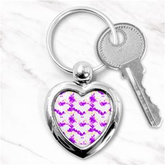 Bats Pattern T- Shirt White Bats And Bows Pink Yellow T- Shirt Key Chain (heart) by EnriqueJohnson