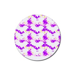 Bats Pattern T- Shirt White Bats And Bows Pink Yellow T- Shirt Rubber Coaster (round) by EnriqueJohnson