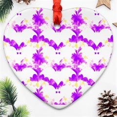 Bats Pattern T- Shirt White Bats And Bows Pink Yellow T- Shirt Heart Ornament (two Sides) by EnriqueJohnson