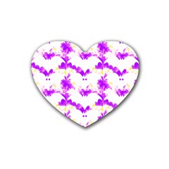 Bats Pattern T- Shirt White Bats And Bows Pink Yellow T- Shirt Rubber Coaster (heart) by EnriqueJohnson