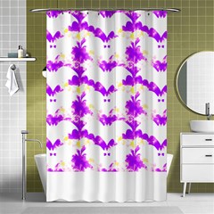 Bats Pattern T- Shirt White Bats And Bows Pink Yellow T- Shirt Shower Curtain 48  X 72  (small)  by EnriqueJohnson