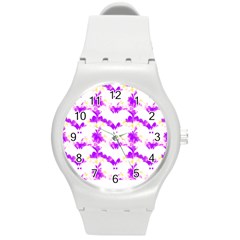 Bats Pattern T- Shirt White Bats And Bows Pink Yellow T- Shirt Round Plastic Sport Watch (m) by EnriqueJohnson