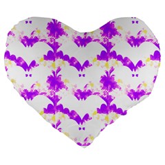 Bats Pattern T- Shirt White Bats And Bows Pink Yellow T- Shirt Large 19  Premium Heart Shape Cushions by EnriqueJohnson