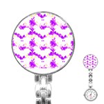 Bats Pattern T- Shirt White Bats And Bows Pink Yellow T- Shirt Stainless Steel Nurses Watch Front