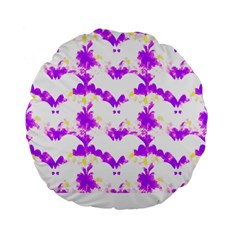 Bats Pattern T- Shirt White Bats And Bows Pink Yellow T- Shirt Standard 15  Premium Flano Round Cushions by EnriqueJohnson