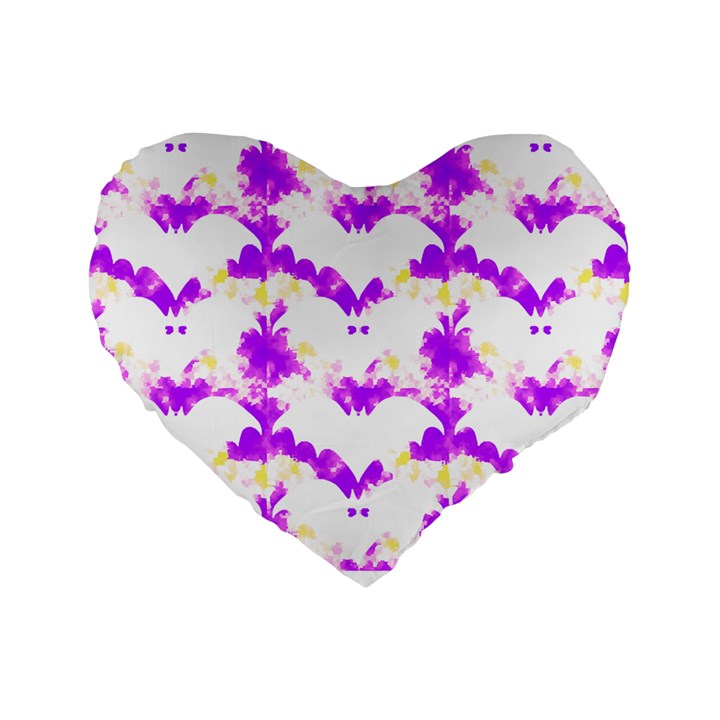 Bats Pattern T- Shirt White Bats And Bows Pink Yellow T- Shirt Standard 16  Premium Flano Heart Shape Cushions