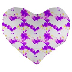 Bats Pattern T- Shirt White Bats And Bows Pink Yellow T- Shirt Large 19  Premium Flano Heart Shape Cushions by EnriqueJohnson