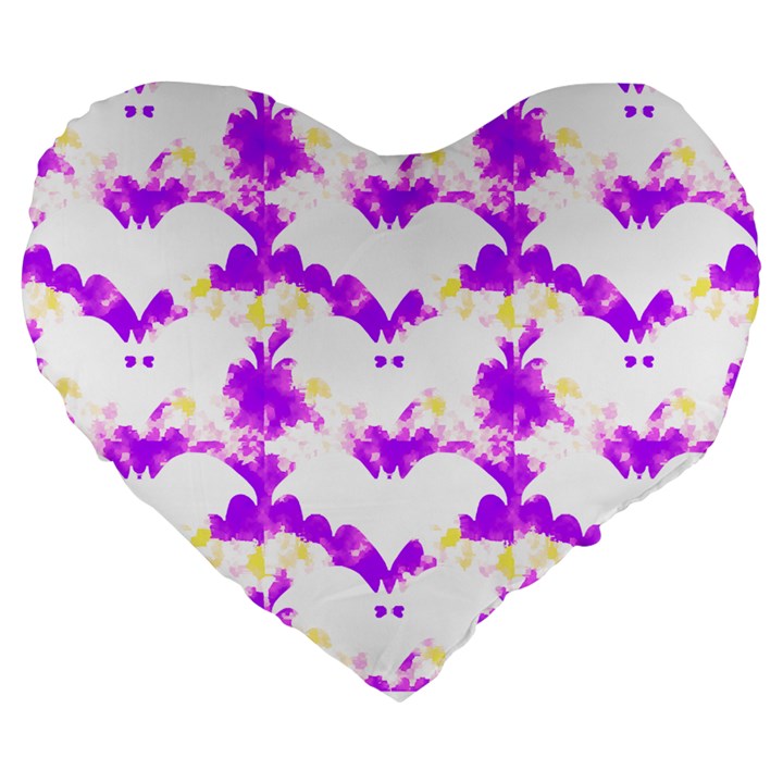 Bats Pattern T- Shirt White Bats And Bows Pink Yellow T- Shirt Large 19  Premium Flano Heart Shape Cushions