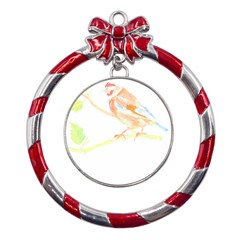 Bird Lover T- Shirtbird T- Shirt (12) Metal Red Ribbon Round Ornament by EnriqueJohnson