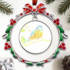 Bird Lover T- Shirtbird T- Shirt (22) Metal X mas Wreath Ribbon Ornament by EnriqueJohnson