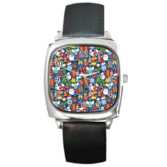 Winter Seamless Pattern Square Metal Watch