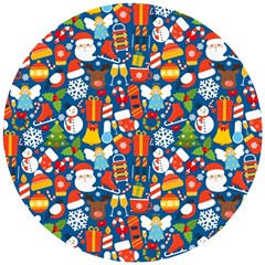 Winter Seamless Pattern Wooden Puzzle Round by uniart180623