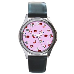 Christmas Xmas Background Design Pattern Round Metal Watch by uniart180623