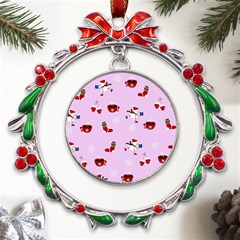 Christmas Xmas Background Design Pattern Metal X mas Wreath Ribbon Ornament by uniart180623