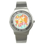 Birds Illustration T- Shirtbird T- Shirt (4) Stainless Steel Watch Front