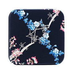 Blue Flowers T- Shirtblue And Pink Flowers Floral Art T- Shirt Square Metal Box (black)