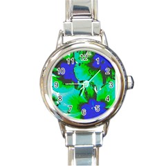 Blue T- Shirt Blue Flower Of Happiness Round Italian Charm Watch by EnriqueJohnson