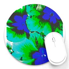 Blue T- Shirt Blue Flower Of Happiness Round Mousepad by EnriqueJohnson