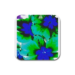 Blue T- Shirt Blue Flower Of Happiness Rubber Square Coaster (4 Pack) by EnriqueJohnson