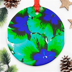 Blue T- Shirt Blue Flower Of Happiness Round Ornament (two Sides) by EnriqueJohnson