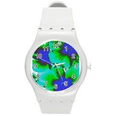 Blue T- Shirt Blue Flower Of Happiness Round Plastic Sport Watch (m) by EnriqueJohnson