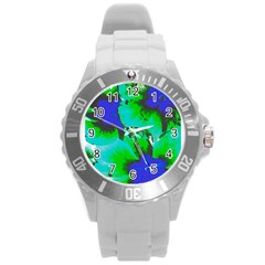 Blue T- Shirt Blue Flower Of Happiness Round Plastic Sport Watch (l) by EnriqueJohnson