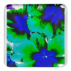 Blue T- Shirt Blue Flower Of Happiness Square Glass Fridge Magnet (4 Pack)