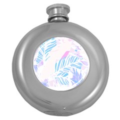 Blue T- Shirt Blue Tropical Pattern T- Shirt Round Hip Flask (5 oz)