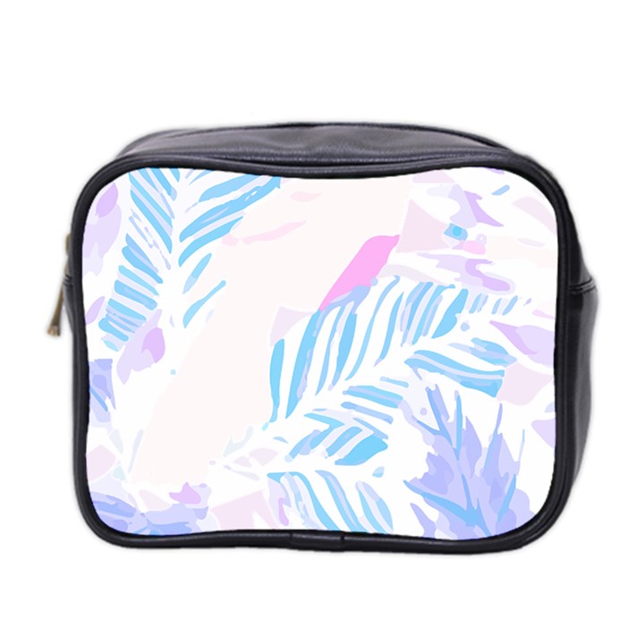 Blue T- Shirt Blue Tropical Pattern T- Shirt Mini Toiletries Bag (Two Sides)