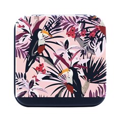 Botanical T- Shirt Botanical Birds Tropical T- Shirt Square Metal Box (black)