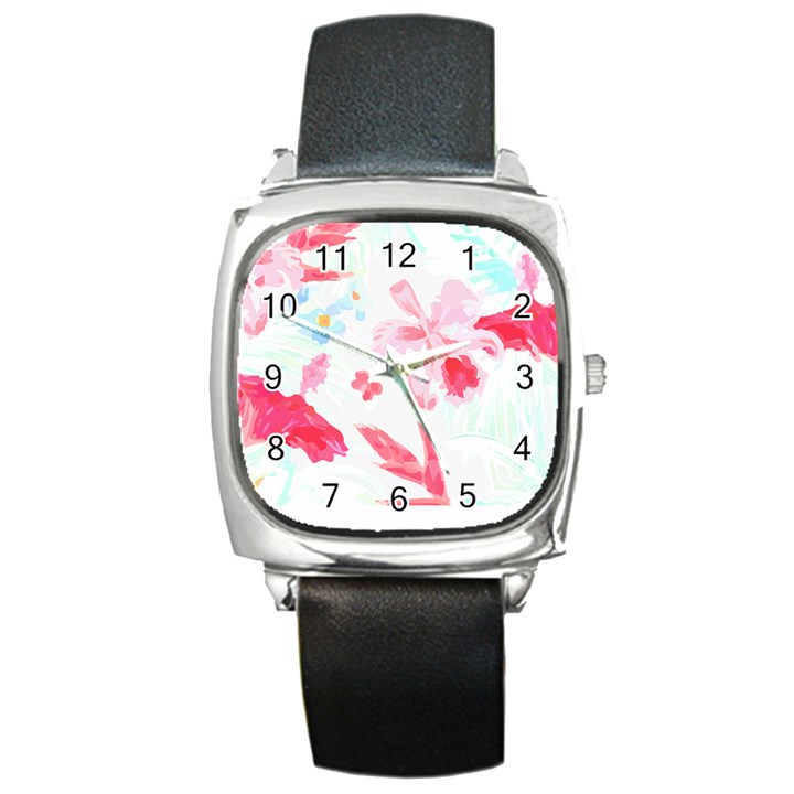 Botanical T- Shirt Botanical Charming Cardinal Flowers T- Shirt Square Metal Watch