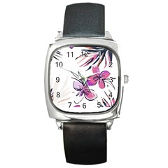 Botanical T- Shirt Botanical Creative Flower Mounted T- Shirt Square Metal Watch by EnriqueJohnson