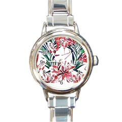 Botanical T- Shirt Botanical Pattern Hummingbird T- Shirt Round Italian Charm Watch by EnriqueJohnson