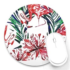 Botanical T- Shirt Botanical Pattern Hummingbird T- Shirt Round Mousepad by EnriqueJohnson