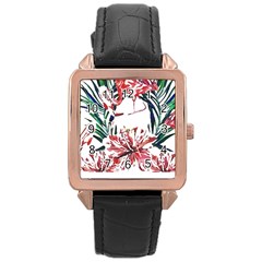 Botanical T- Shirt Botanical Pattern Hummingbird T- Shirt Rose Gold Leather Watch  by EnriqueJohnson