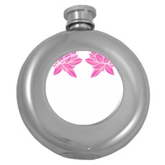 Breast Cancer T- Shirt Pink Ribbon Breast Cancer Survivor - Flowers Breast Cancer T- Shirt Round Hip Flask (5 Oz) by EnriqueJohnson