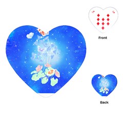 Butterflies T- Shirt Serenity Blue Floral Design With Butterflies T- Shirt Playing Cards Single Design (heart)