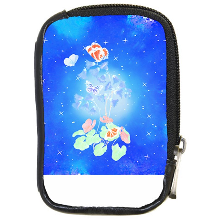 Butterflies T- Shirt Serenity Blue Floral Design With Butterflies T- Shirt Compact Camera Leather Case