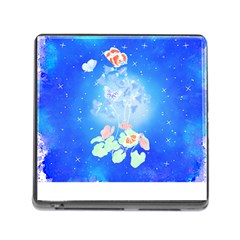 Butterflies T- Shirt Serenity Blue Floral Design With Butterflies T- Shirt Memory Card Reader (square 5 Slot)