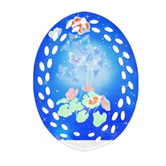 Butterflies T- Shirt Serenity Blue Floral Design With Butterflies T- Shirt Oval Filigree Ornament (two Sides)