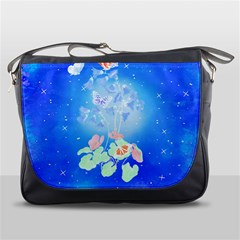 Butterflies T- Shirt Serenity Blue Floral Design With Butterflies T- Shirt Messenger Bag by EnriqueJohnson