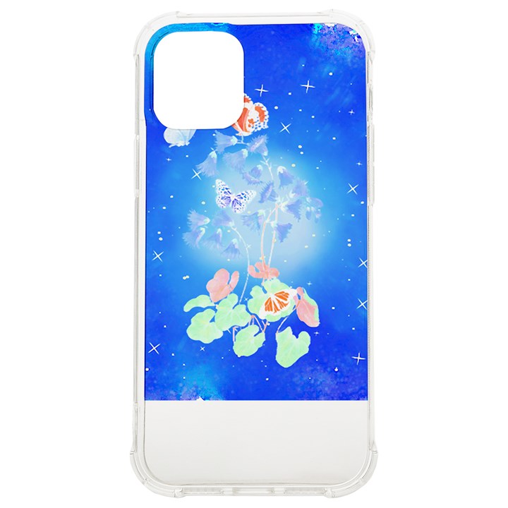 Butterflies T- Shirt Serenity Blue Floral Design With Butterflies T- Shirt iPhone 12/12 Pro TPU UV Print Case