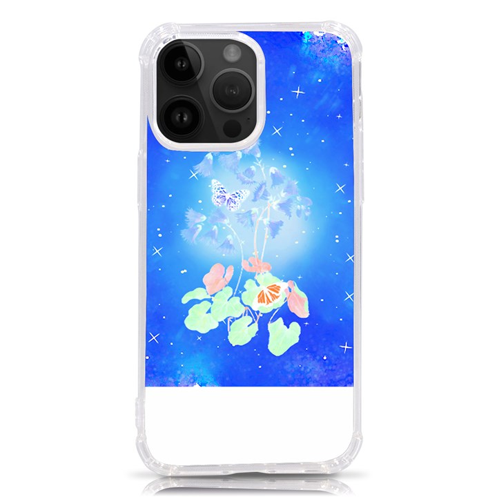 Butterflies T- Shirt Serenity Blue Floral Design With Butterflies T- Shirt iPhone 14 Pro Max TPU UV Print Case