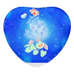 Butterflies T- Shirt Serenity Blue Floral Design With Butterflies T- Shirt Heart Glass Fridge Magnet (4 Pack)