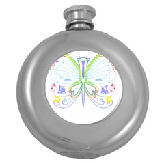 Butterfly Design T- Shirtbutterfly T- Shirt (2) Round Hip Flask (5 Oz) by EnriqueJohnson