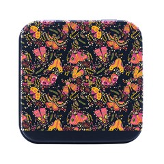 Butterfly T- Shirt Butterflies And Moths Pattern T- Shirt Square Metal Box (black)