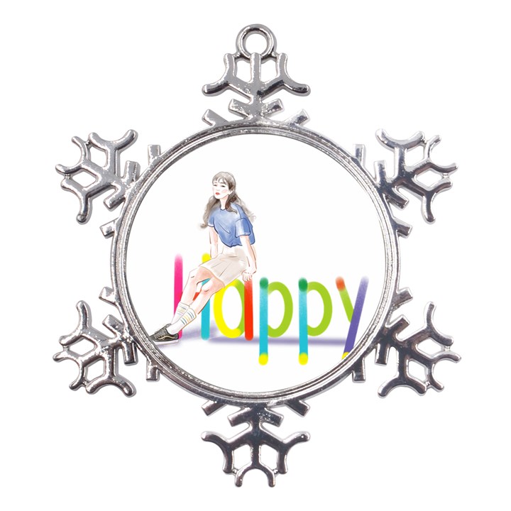 Happy Metal Large Snowflake Ornament