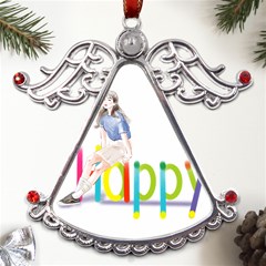 Happy Metal Angel With Crystal Ornament