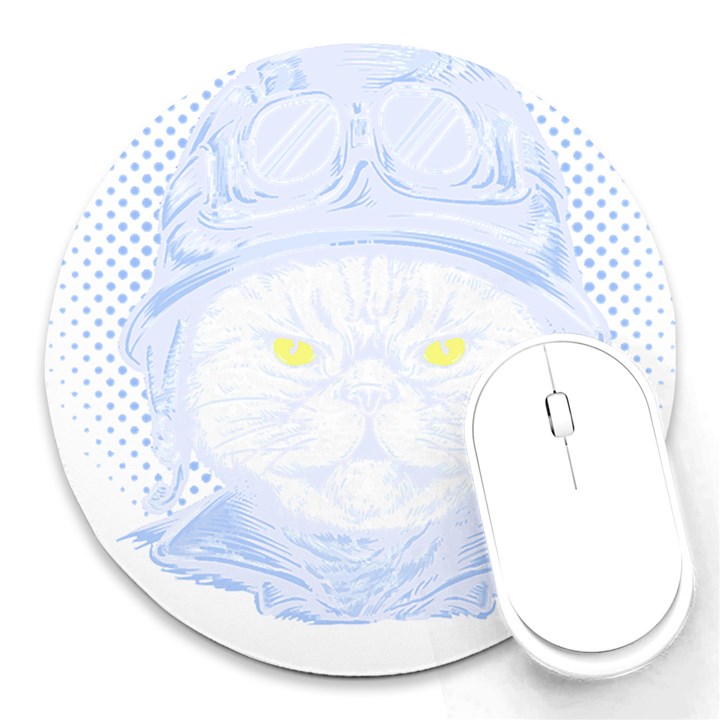 Cat T- Shirt Biker Cat T- Shirt Round Mousepad